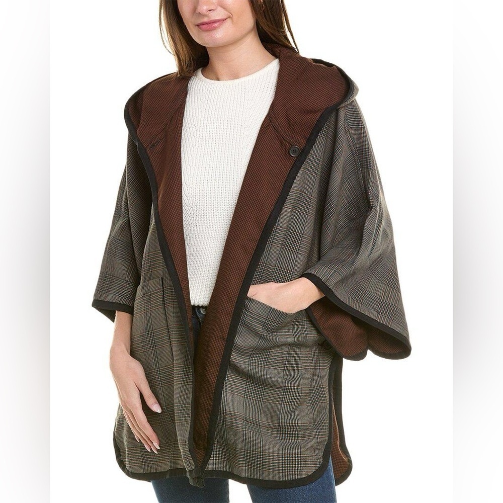 NWT Cabi Baskerville topper hunter tartan plaid reversible fall poncho jacket